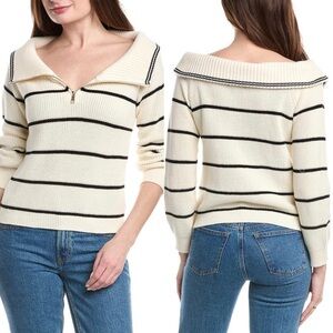 525 America Off-the-Shoulder Cream Striped Sweater